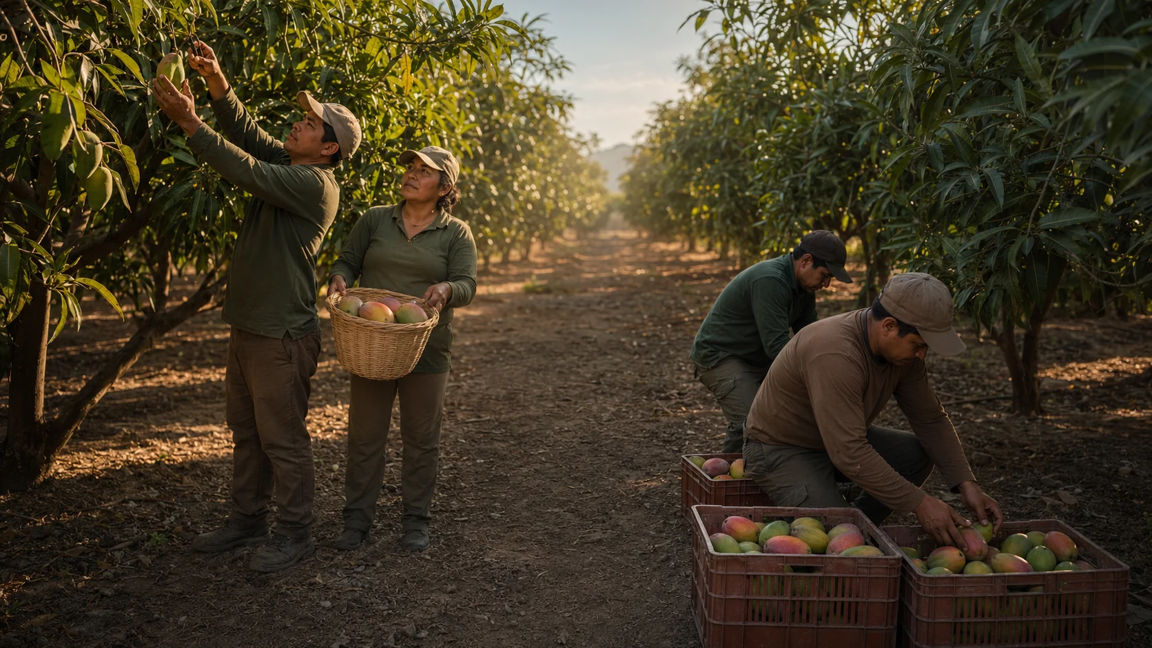 Equipo agrícola trabajando en un cultivo